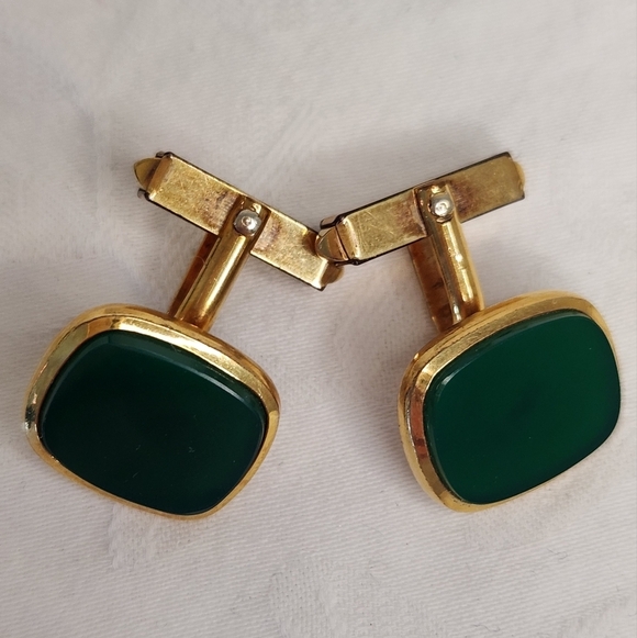 Mens Green & Yellow Gold Cufflinks - Picture 4 of 8